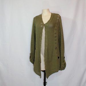Anthropologie Angel of the North Green open  loose knit Sweaters cardigan Large